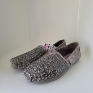 Skechers BOBS Rhinestone Ballet Flat Pewter 10